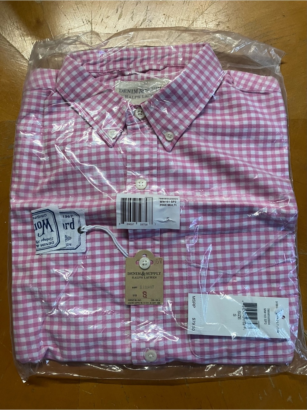 NWT Ralph Lauren Denim & Supply Pink Gingham Checked Shirt Small